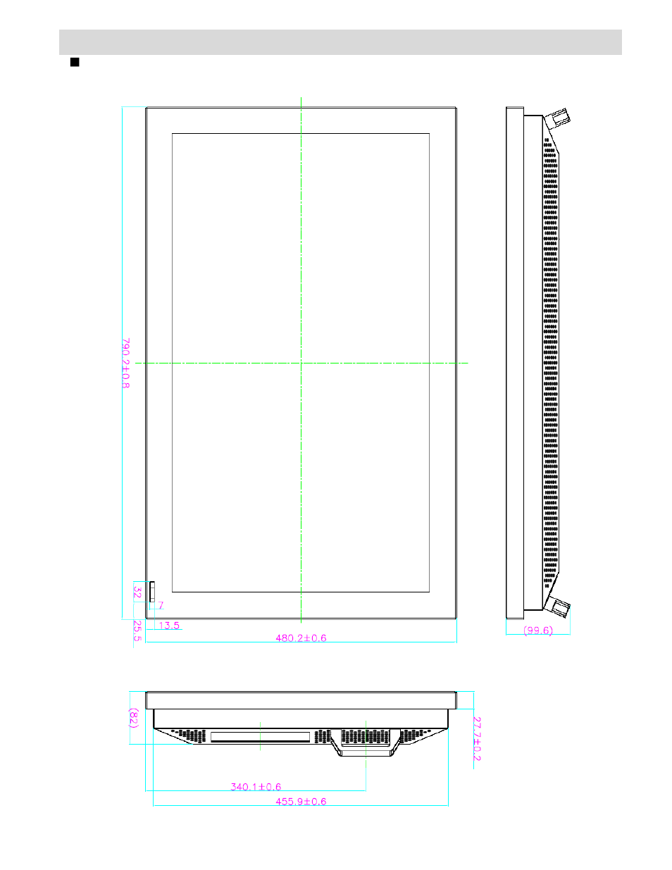 Dimension, Front | Toshiba P32LSA User Manual | Page 24 / 33