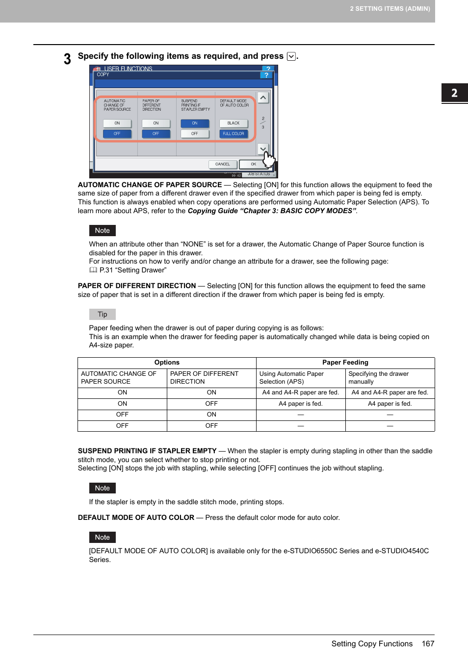 Specify the following items as required, and press | Toshiba multifunctional digital color systems e-STUDIO4540C User Manual | Page 169 / 282