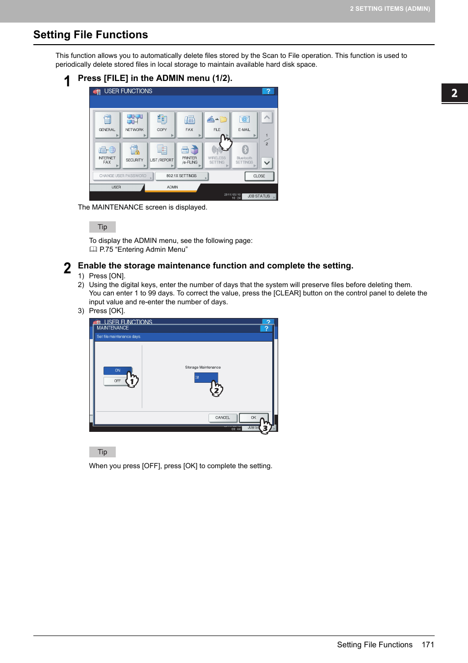 Setting file functions, P.171 “setting file functions | Toshiba multifunctional digital color systems e-STUDIO4540C User Manual | Page 173 / 282