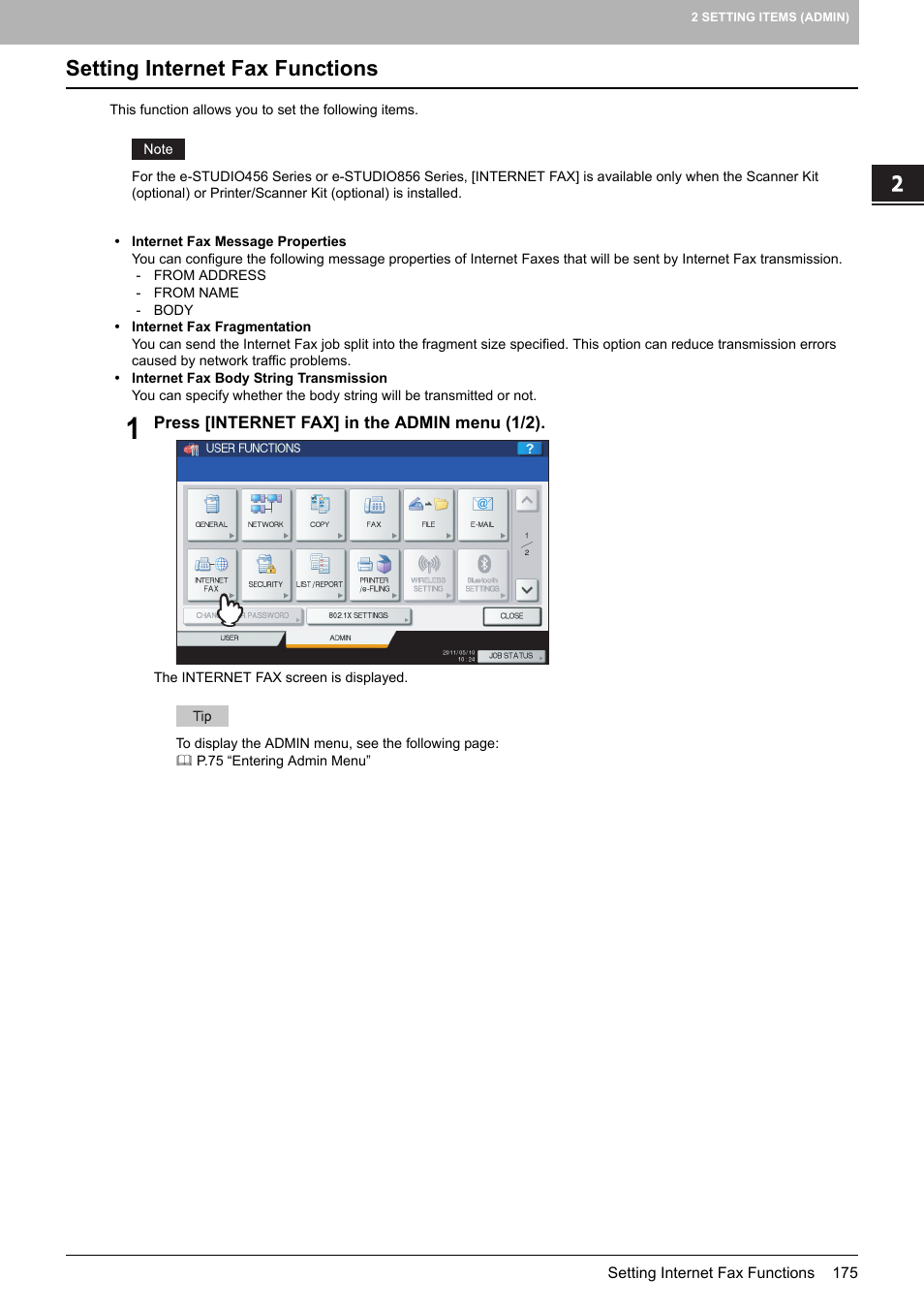 Setting internet fax functions, P.175 “setting internet fax functions | Toshiba multifunctional digital color systems e-STUDIO4540C User Manual | Page 177 / 282