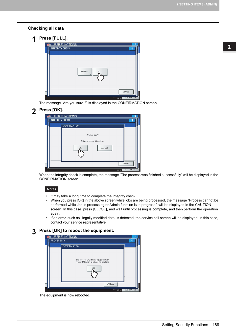 P.189 “checking all data | Toshiba multifunctional digital color systems e-STUDIO4540C User Manual | Page 191 / 282