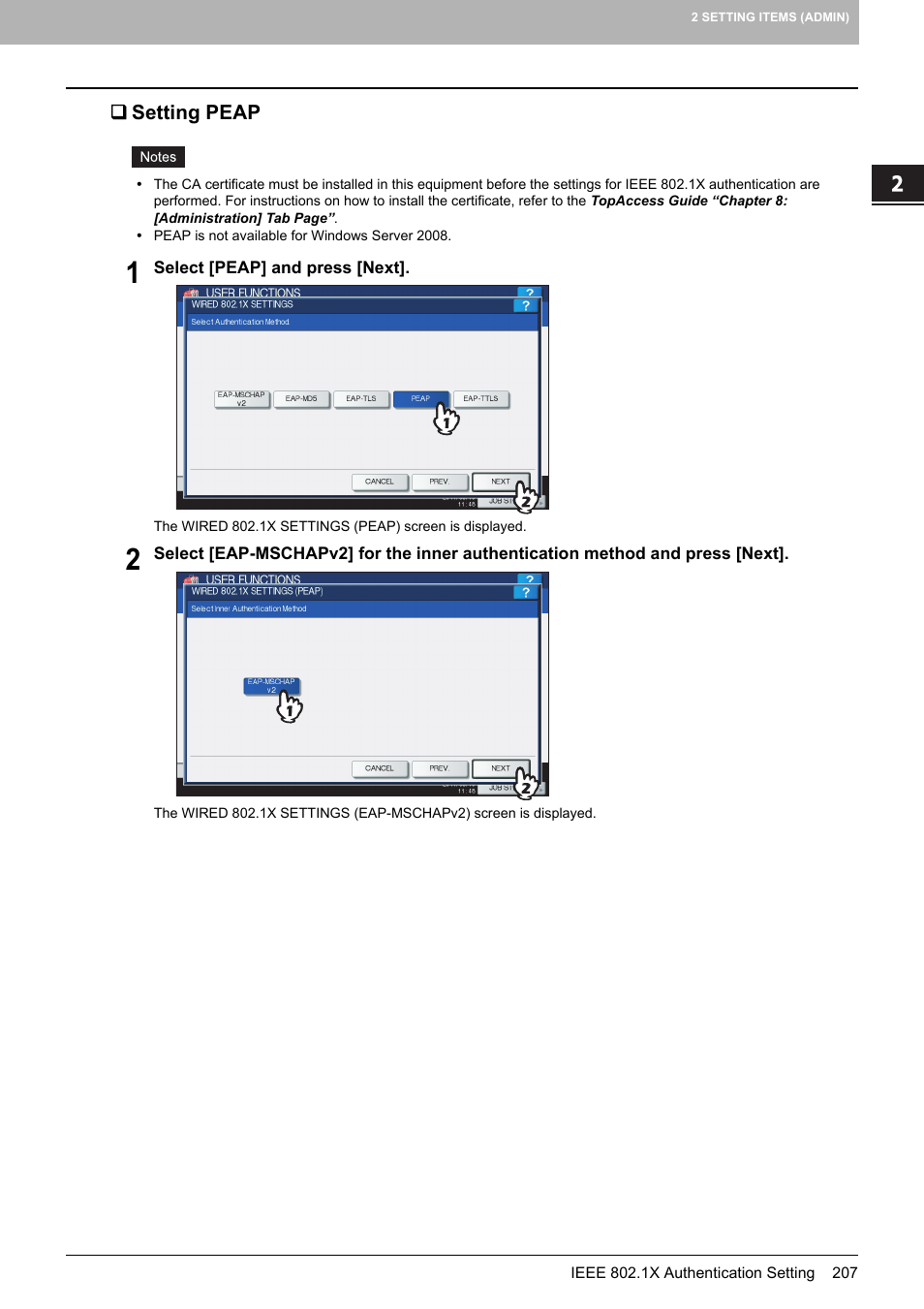 Setting peap, P.207 “setting peap | Toshiba multifunctional digital color systems e-STUDIO4540C User Manual | Page 209 / 282