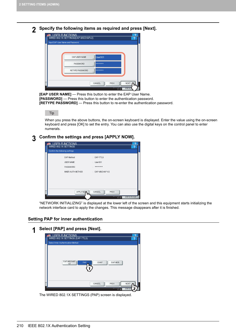 P.210 “setting pap for inner authentication | Toshiba multifunctional digital color systems e-STUDIO4540C User Manual | Page 212 / 282