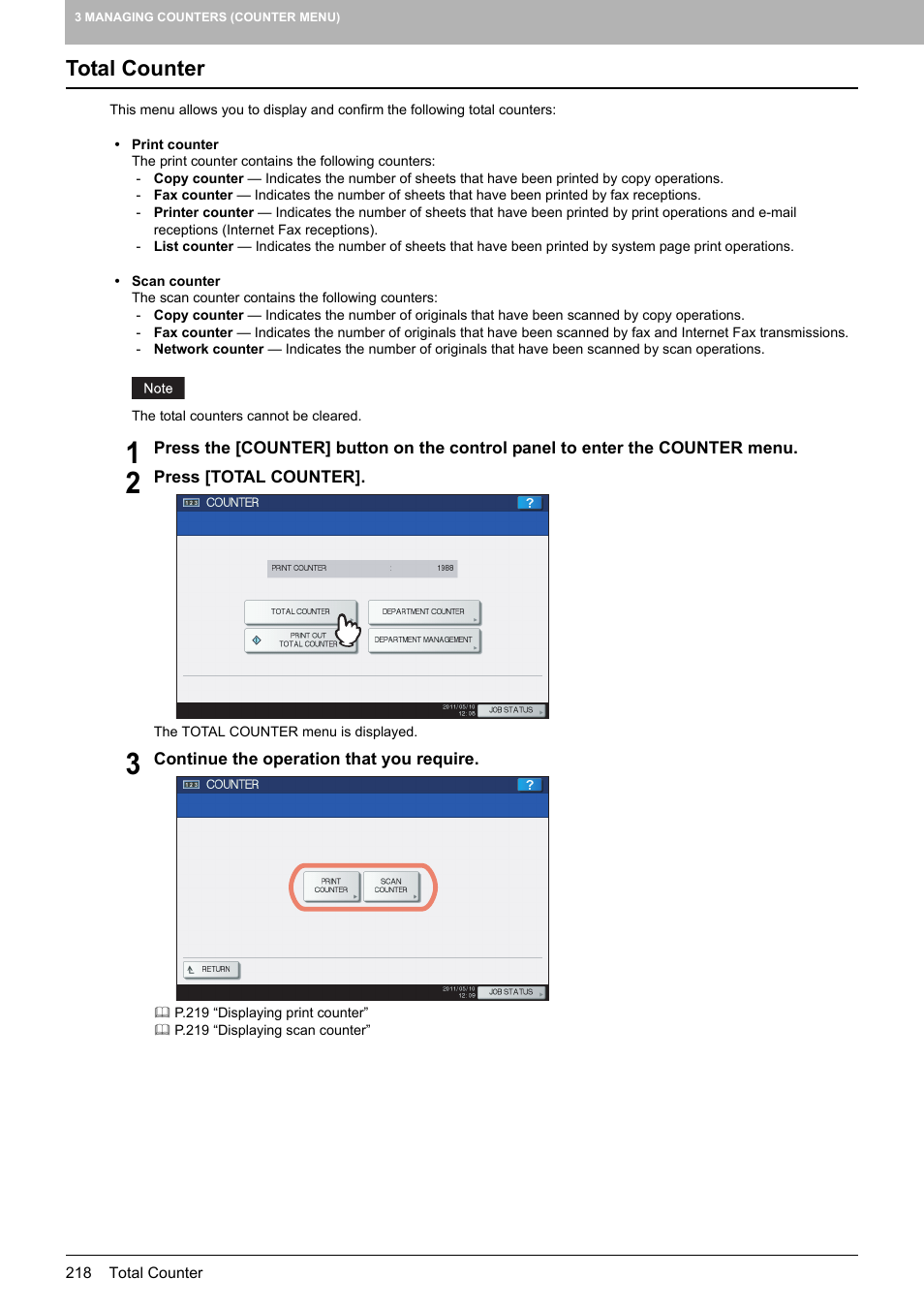 Total counter | Toshiba multifunctional digital color systems e-STUDIO4540C User Manual | Page 220 / 282