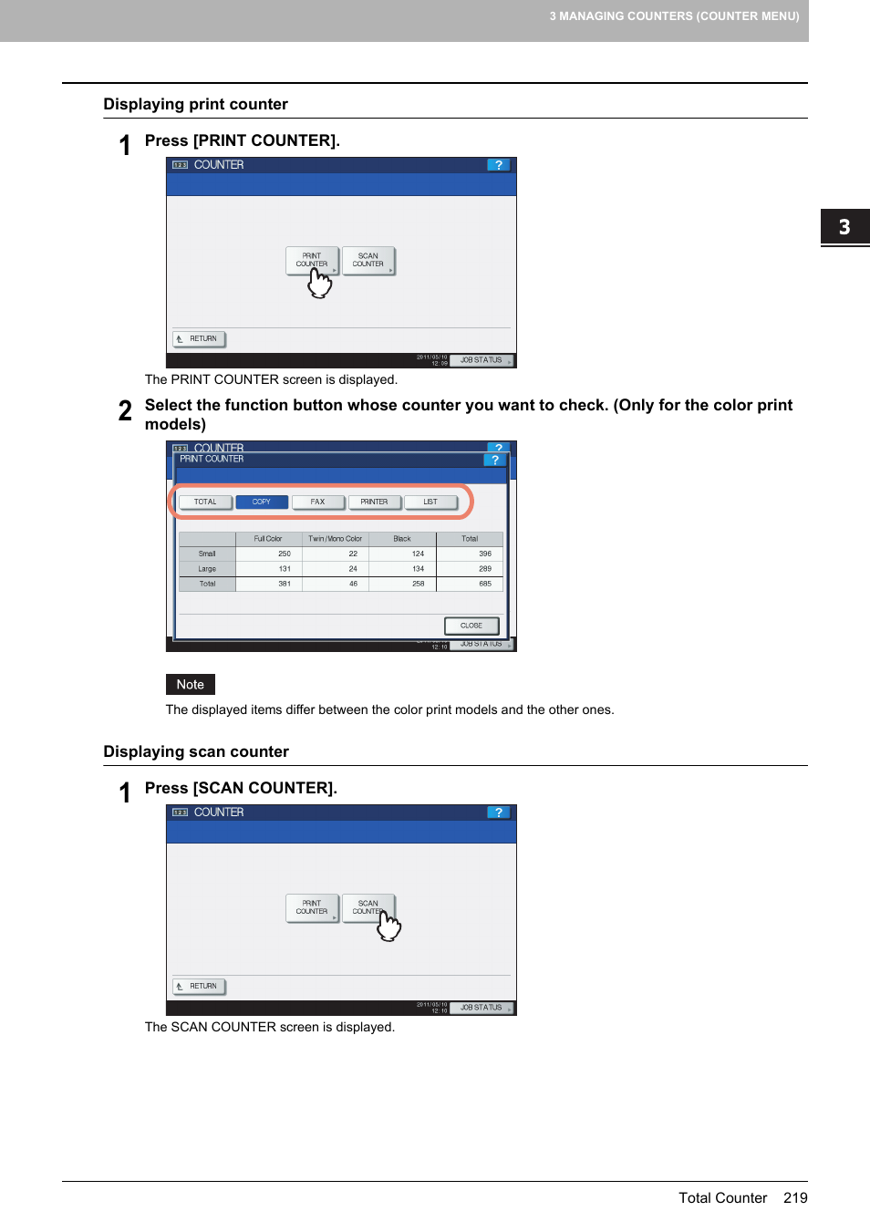 P.219 “displaying print counter, P.219 “displaying scan counter | Toshiba multifunctional digital color systems e-STUDIO4540C User Manual | Page 221 / 282