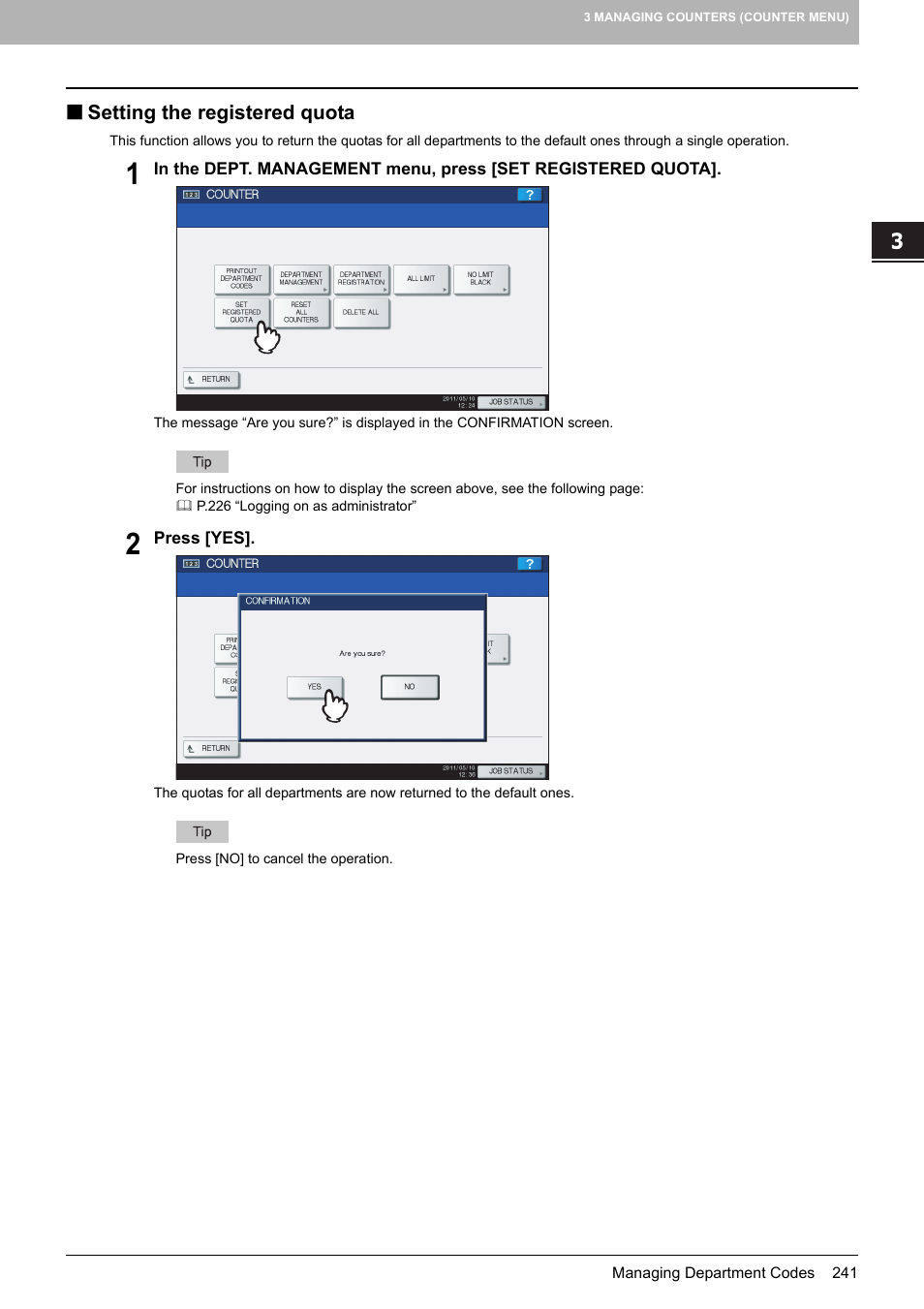 Setting the registered quota, P.241 “setting the registered quota | Toshiba multifunctional digital color systems e-STUDIO4540C User Manual | Page 243 / 282