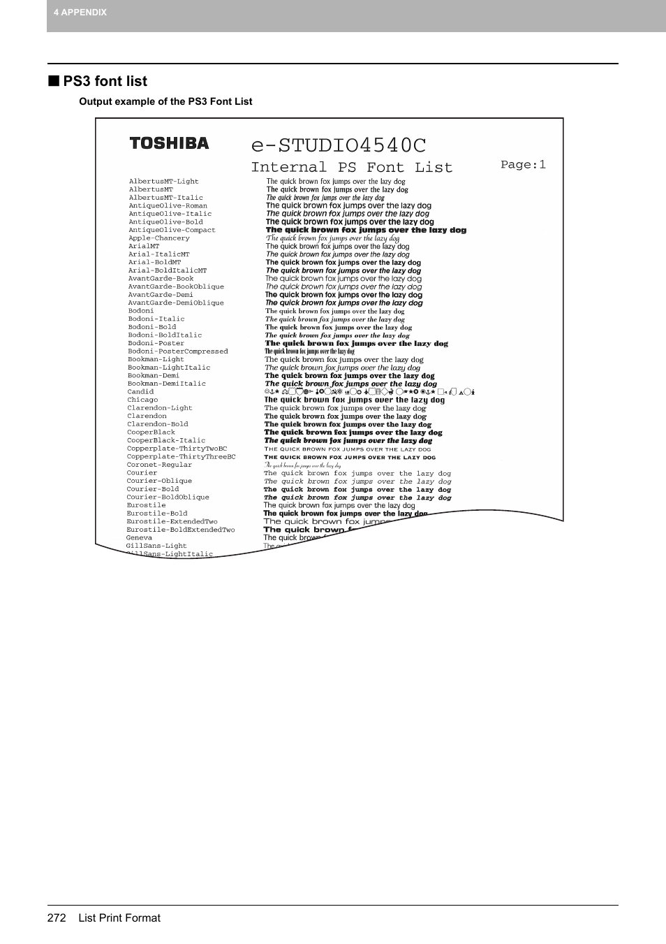 Ps3 font list | Toshiba multifunctional digital color systems e-STUDIO4540C User Manual | Page 274 / 282