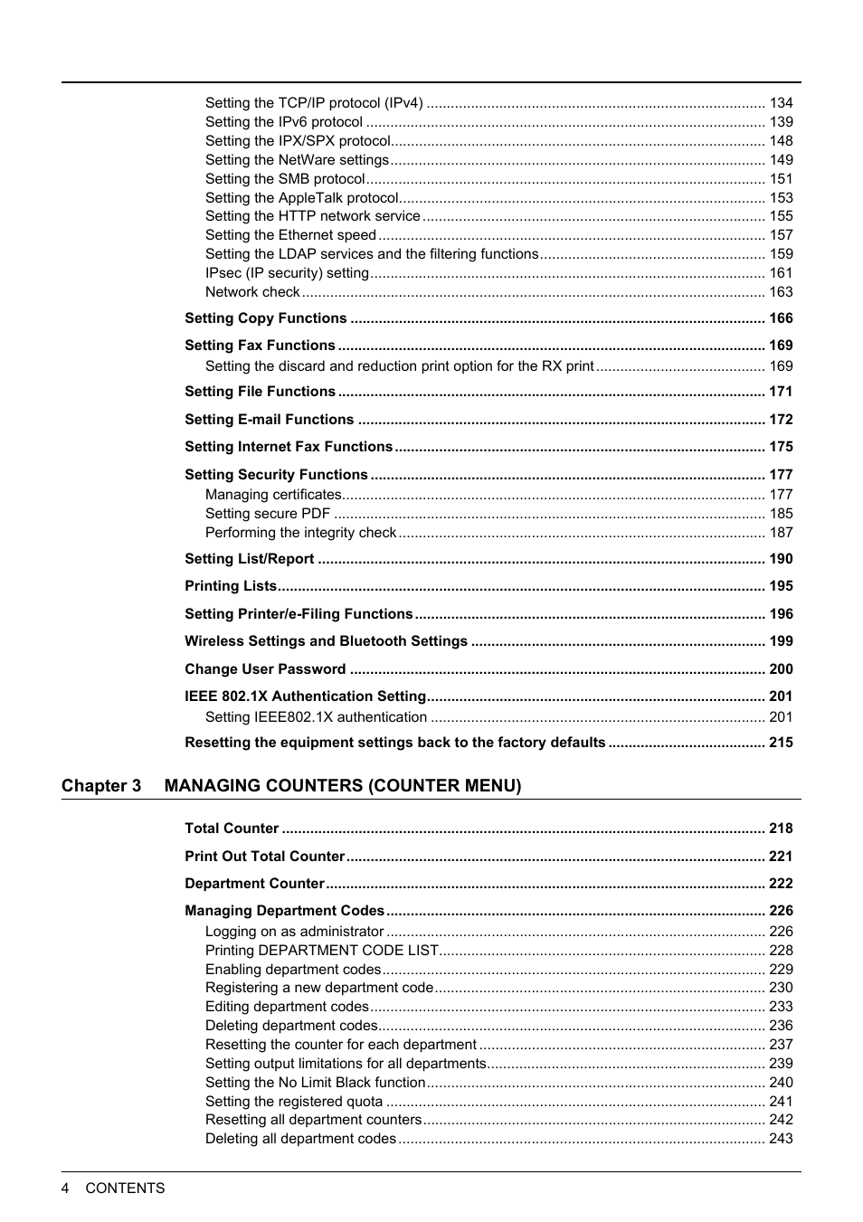 Chapter 3 managing counters (counter menu) | Toshiba multifunctional digital color systems e-STUDIO4540C User Manual | Page 6 / 282