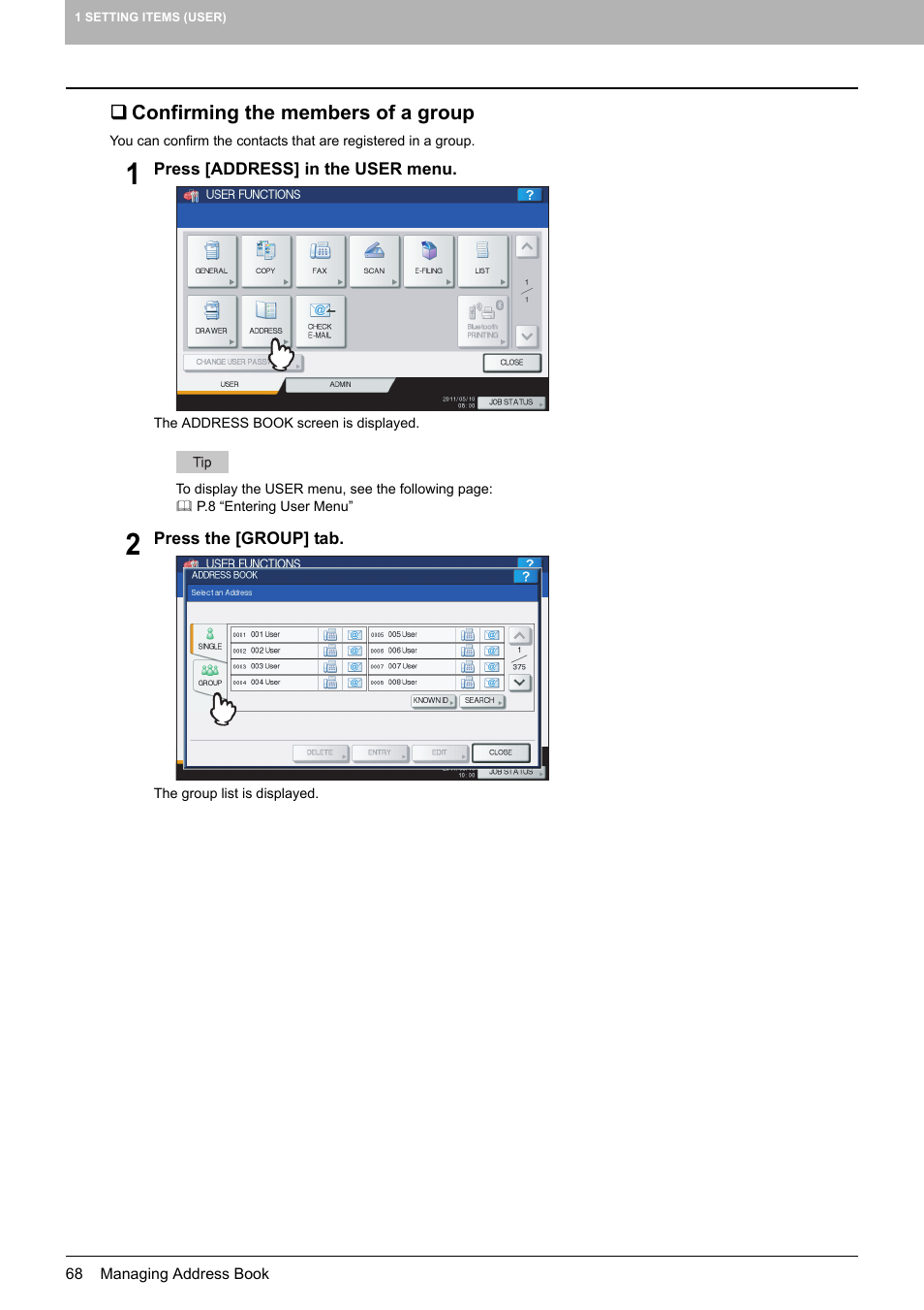 Confirming the members of a group | Toshiba multifunctional digital color systems e-STUDIO4540C User Manual | Page 70 / 282