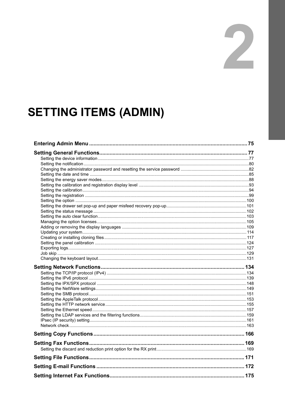 Setting items (admin), Chapter 2 | Toshiba multifunctional digital color systems e-STUDIO4540C User Manual | Page 75 / 282