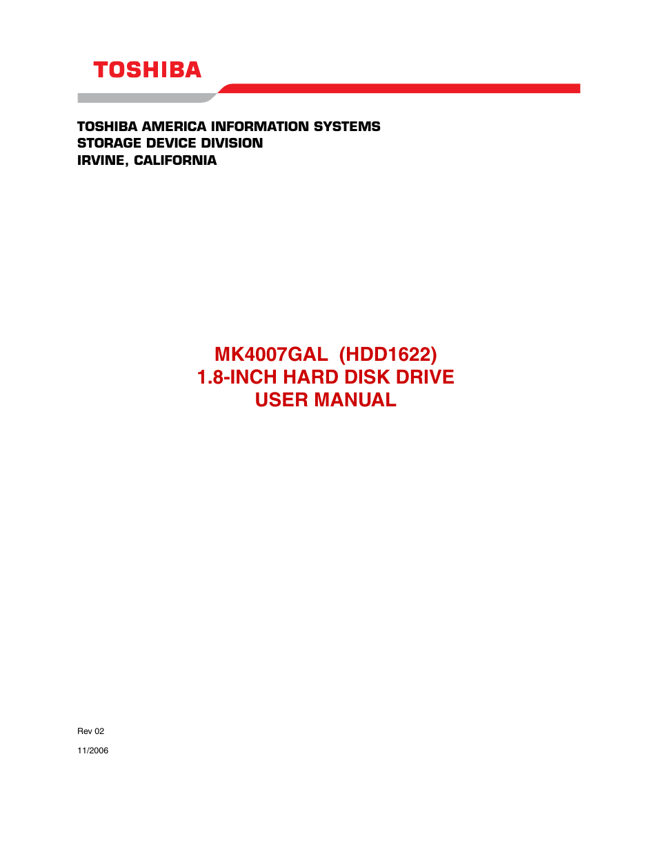 Toshiba MK4007GAL User Manual | 9 pages