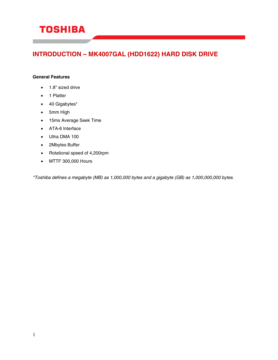 Introduction – mk4007gal (hdd1622) hard disk drive | Toshiba MK4007GAL User Manual | Page 3 / 9