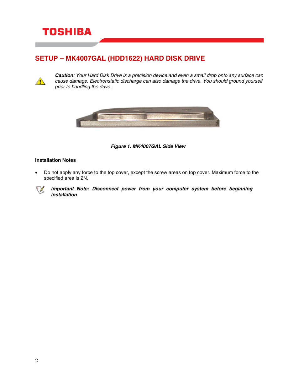 Setup – mk4007gal (hdd1622) hard disk drive | Toshiba MK4007GAL User Manual | Page 4 / 9