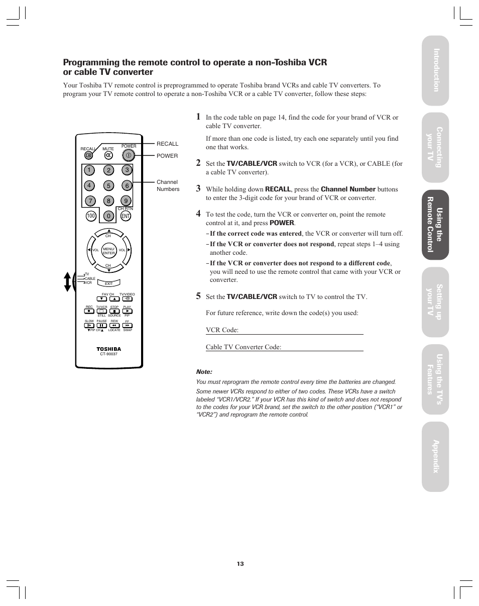 Toshiba Color Television 34AS42 User Manual | Page 13 / 36