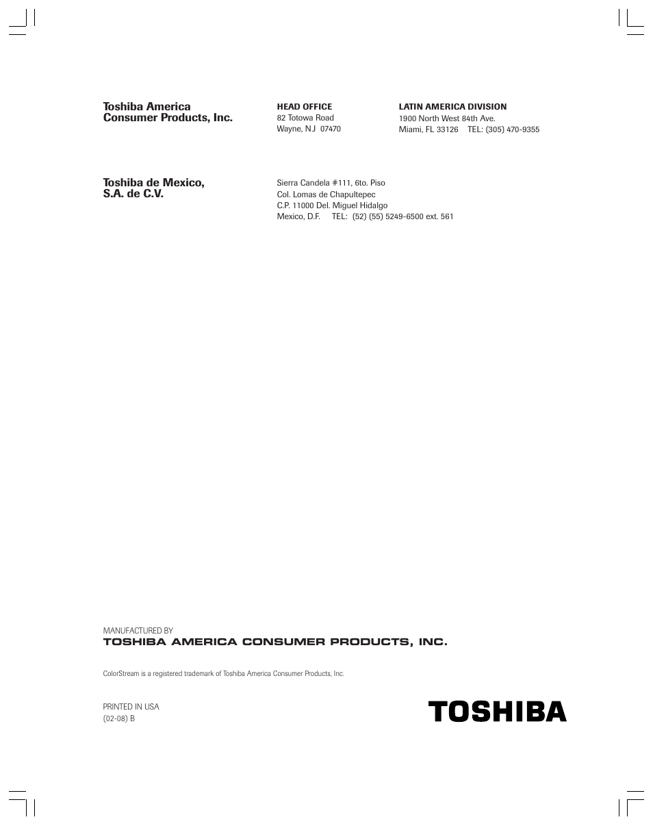 Toshiba Color Television 34AS42 User Manual | Page 36 / 36