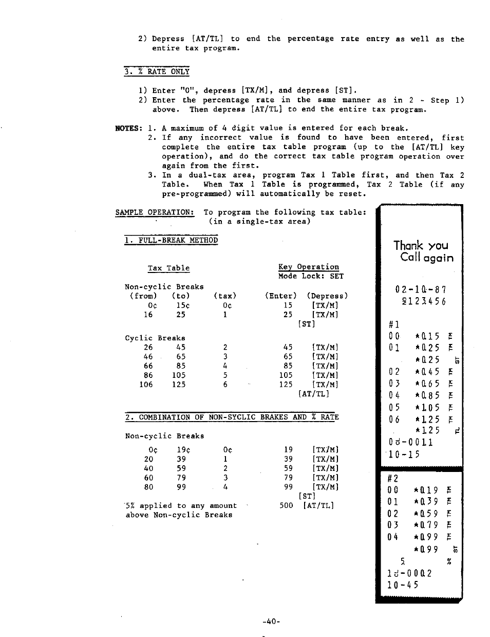 Thank you, Call again, 0 2 - 1 a | 0 0 * a i 5, 0 1 * t t 2 5, 0 2 * a 5 9, 0 5 * a 7 9, 0 4 * a 9 9, Q 9 9 | Toshiba MA-215-10 SERIES User Manual | Page 44 / 56