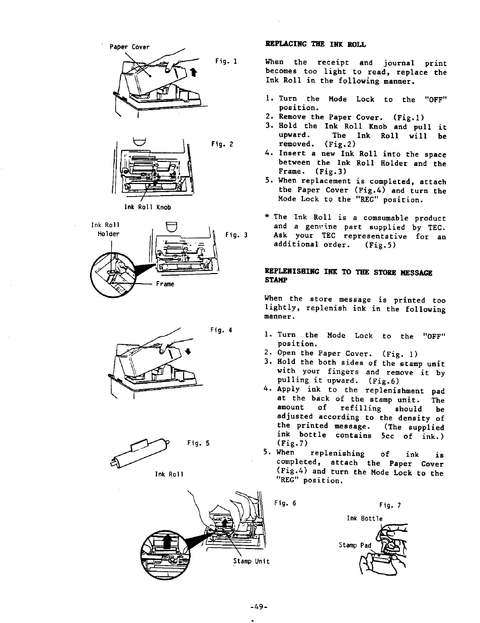 Refl&cing the ink rou, Replenishing ink to the store message, Stamp | Toshiba MA-215-10 SERIES User Manual | Page 53 / 56