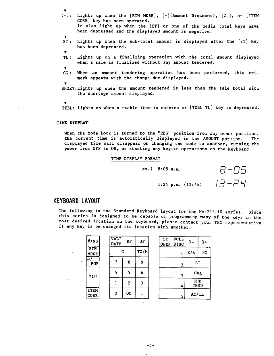 Time displat, B-05, Keyboard layout | Toshiba MA-215-10 SERIES User Manual | Page 9 / 56