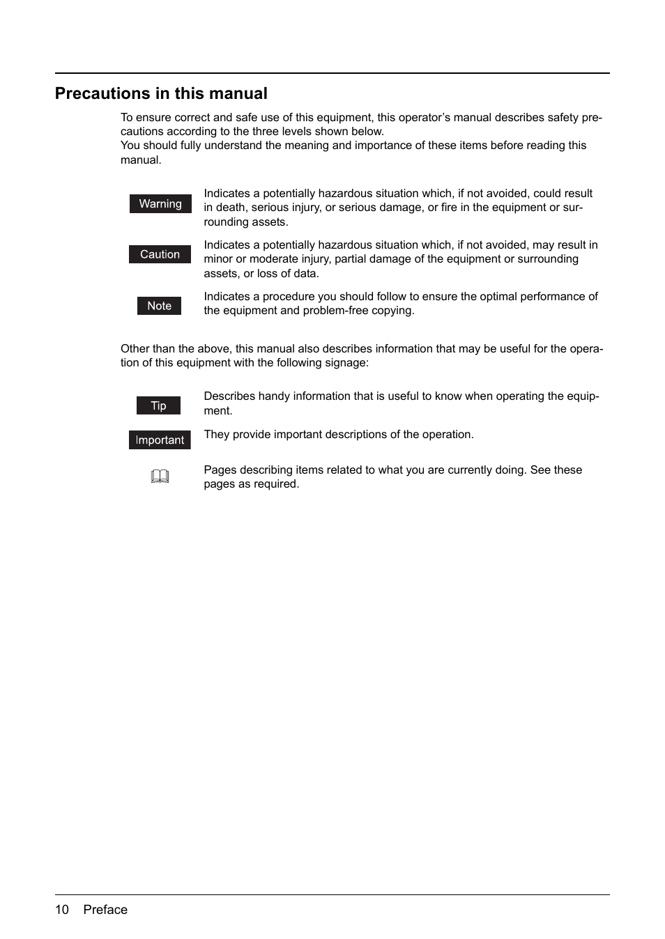Precautions in this manual | Toshiba E-STUDIO 352 User Manual | Page 10 / 142