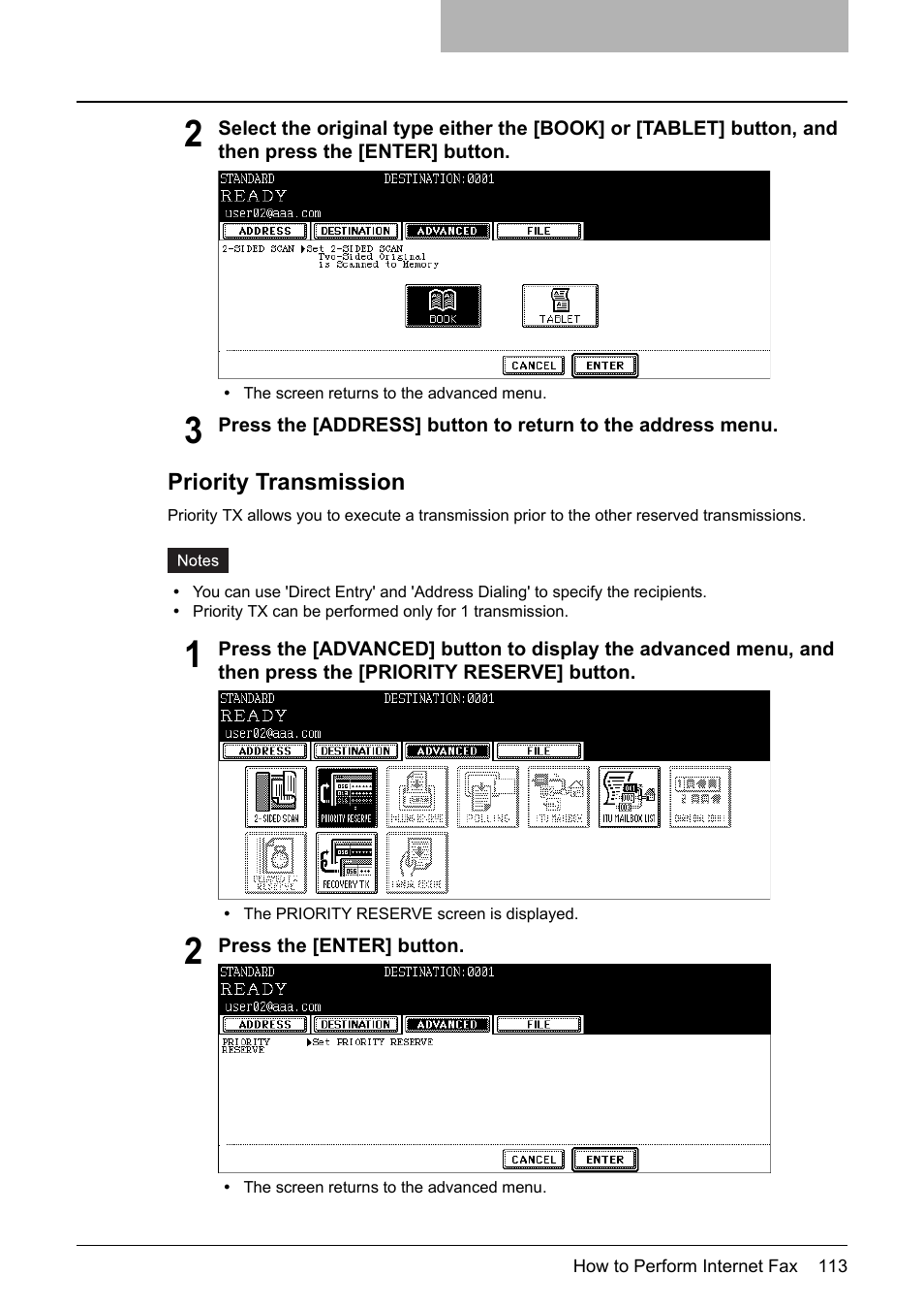Priority transmission | Toshiba E-STUDIO 352 User Manual | Page 113 / 142