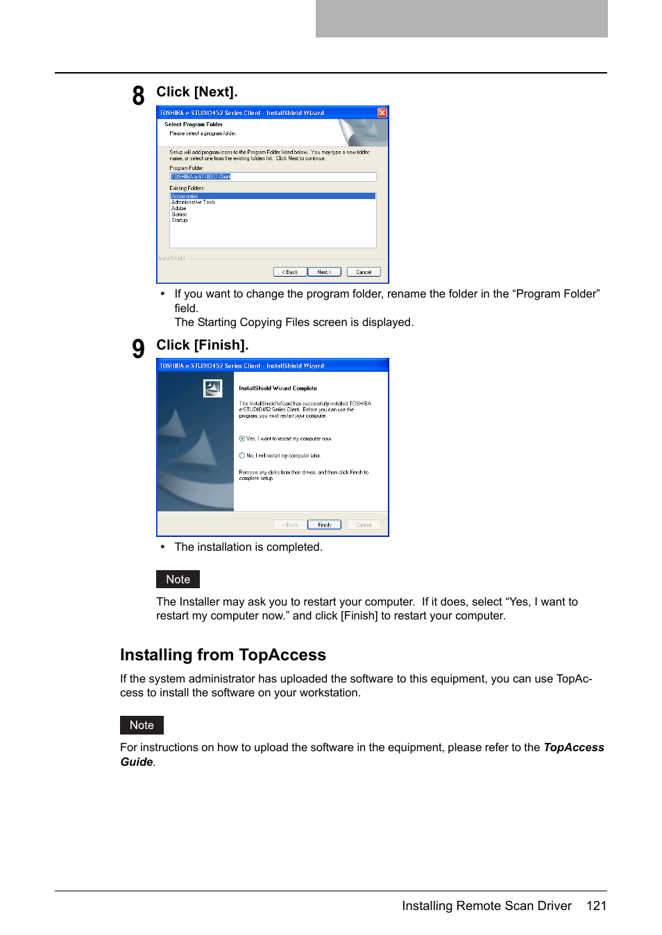 Installing from topaccess | Toshiba E-STUDIO 352 User Manual | Page 121 / 142