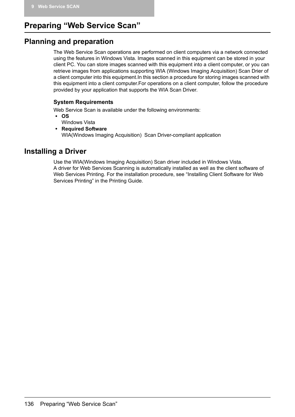 Preparing “web service scan, Planning and preparation, Installing a driver | Planning and preparation installing a driver | Toshiba E-STUDIO 352 User Manual | Page 136 / 142