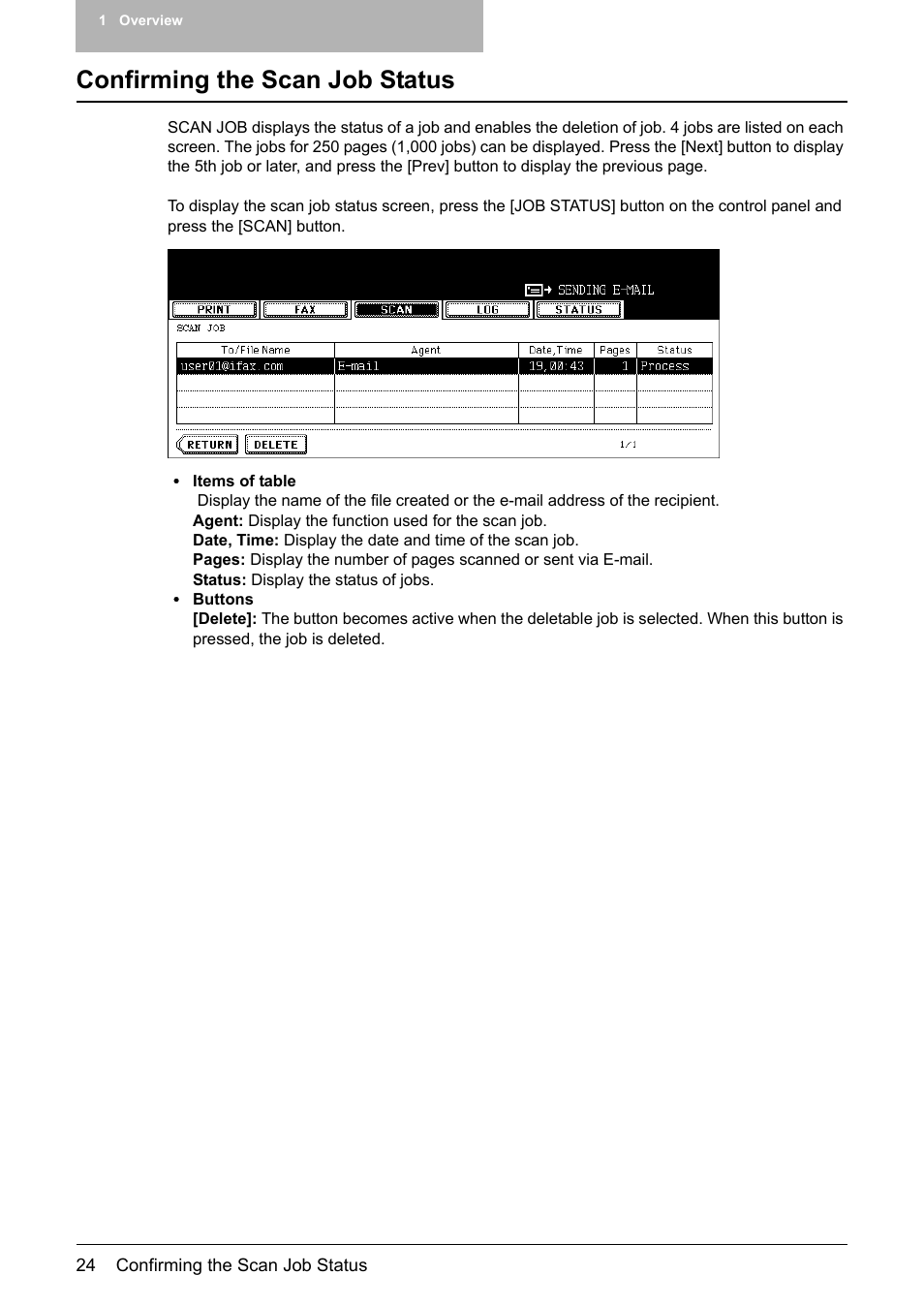 Confirming the scan job status | Toshiba E-STUDIO 352 User Manual | Page 24 / 142