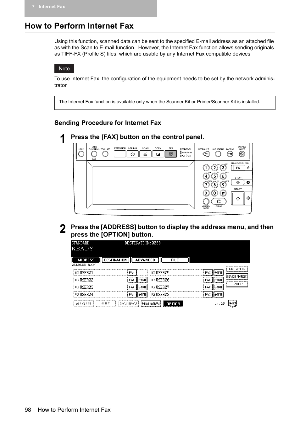 How to perform internet fax | Toshiba E-STUDIO 352 User Manual | Page 98 / 142