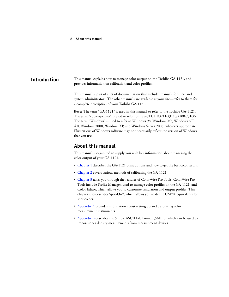 Introduction, About this manual | Toshiba GA-1121 User Manual | Page 11 / 118