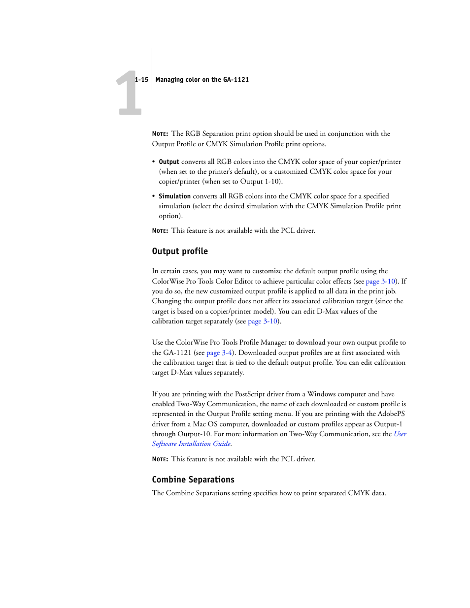 Output profile, Combine separations | Toshiba GA-1121 User Manual | Page 29 / 118