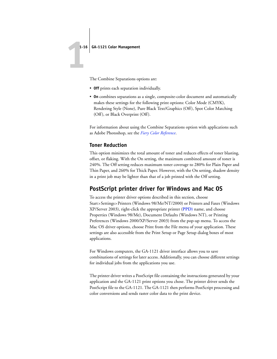 Toner reduction, Postscript printer driver for windows and mac os | Toshiba GA-1121 User Manual | Page 30 / 118