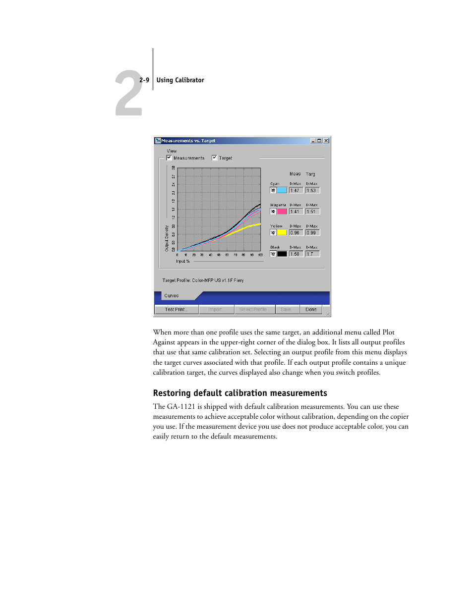 Restoring default calibration measurements | Toshiba GA-1121 User Manual | Page 45 / 118