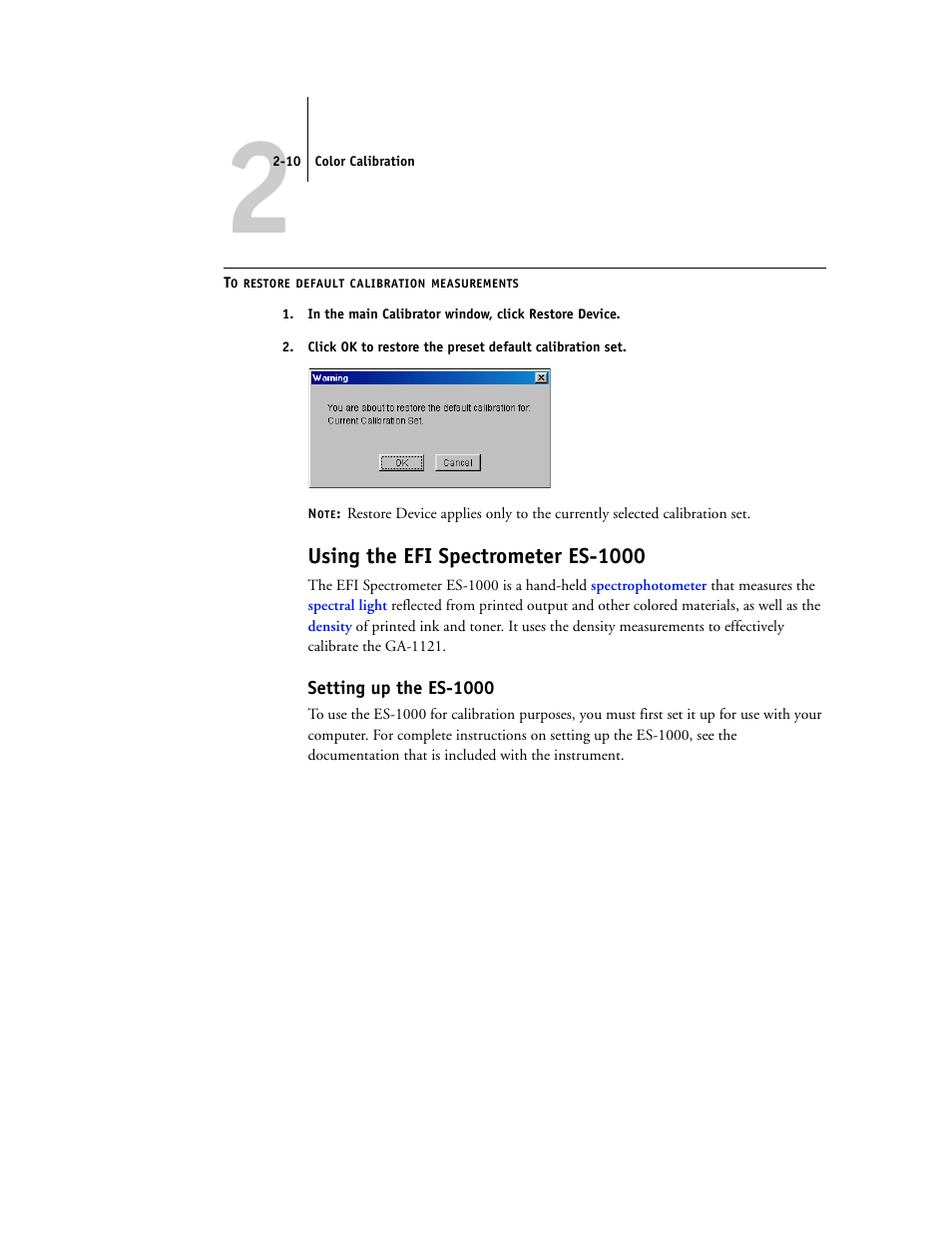 Using the efi spectrometer es-1000, Setting up the es-1000 | Toshiba GA-1121 User Manual | Page 46 / 118