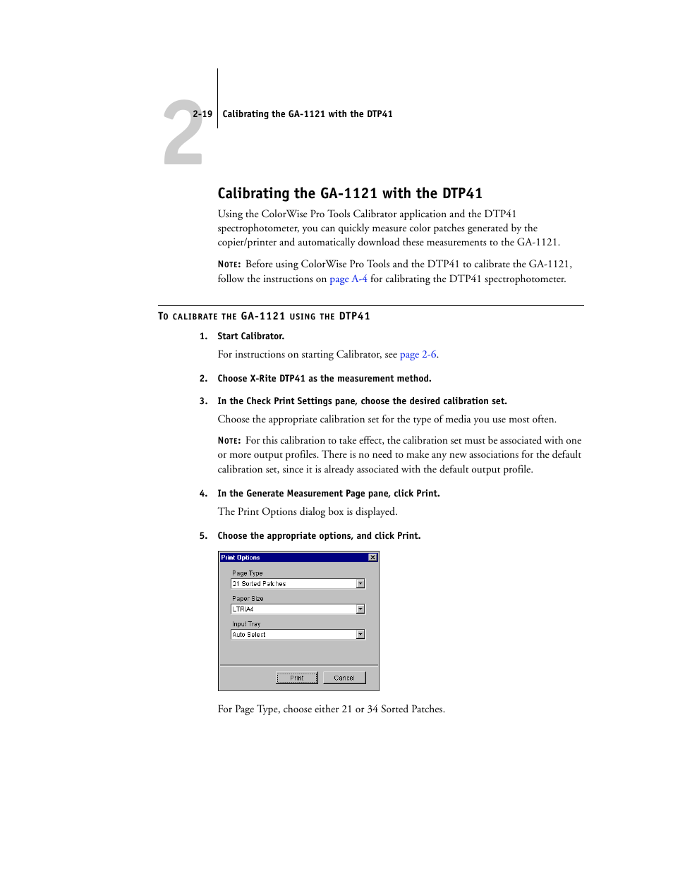 Calibrating the ga-1121 with the dtp41 | Toshiba GA-1121 User Manual | Page 55 / 118