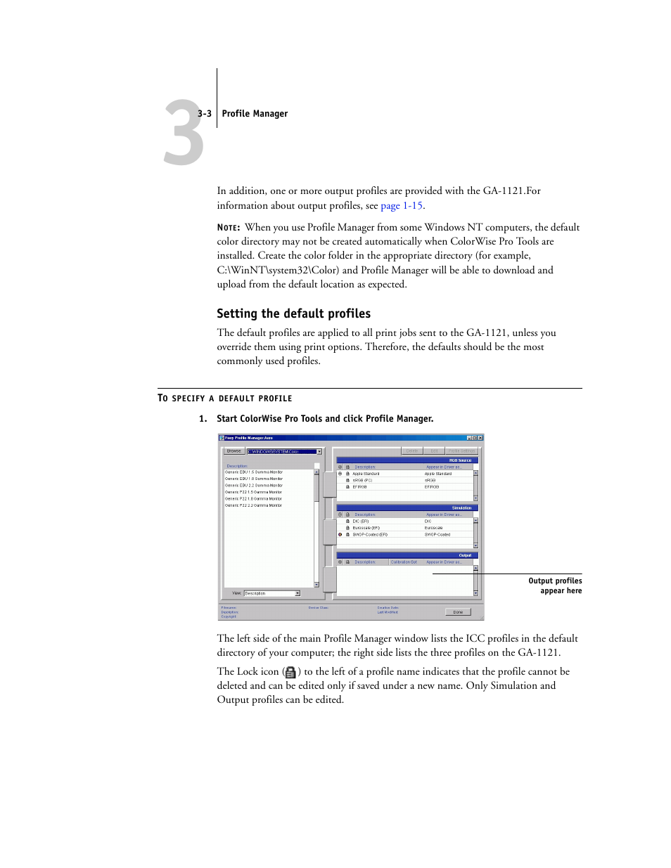 Setting the default profiles | Toshiba GA-1121 User Manual | Page 69 / 118