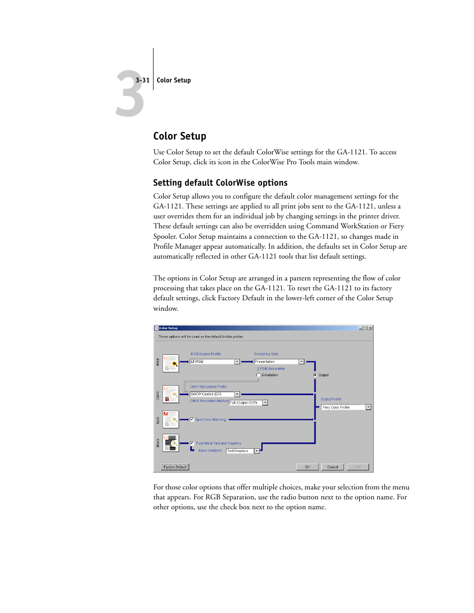 Color setup, Setting default colorwise options | Toshiba GA-1121 User Manual | Page 97 / 118