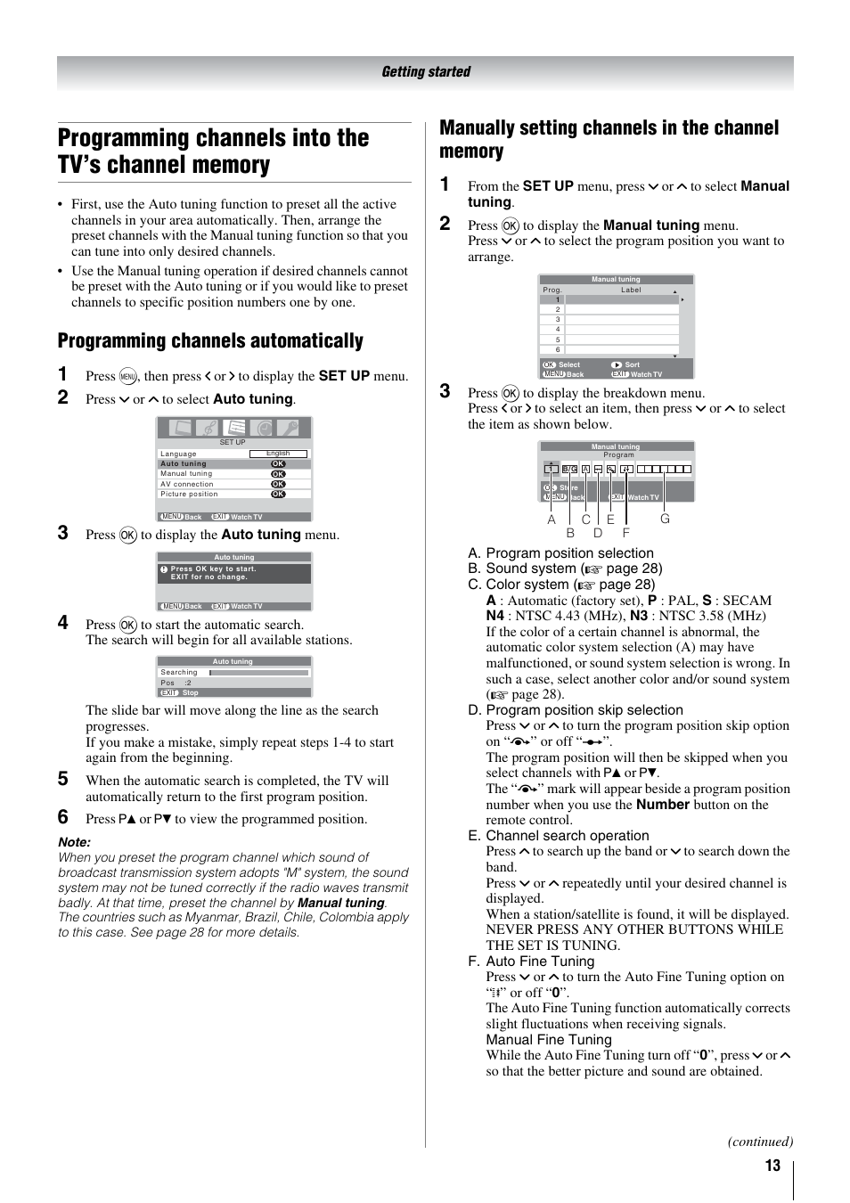 Programming channels automatically 1 | Toshiba 26WL66A User Manual | Page 13 / 32