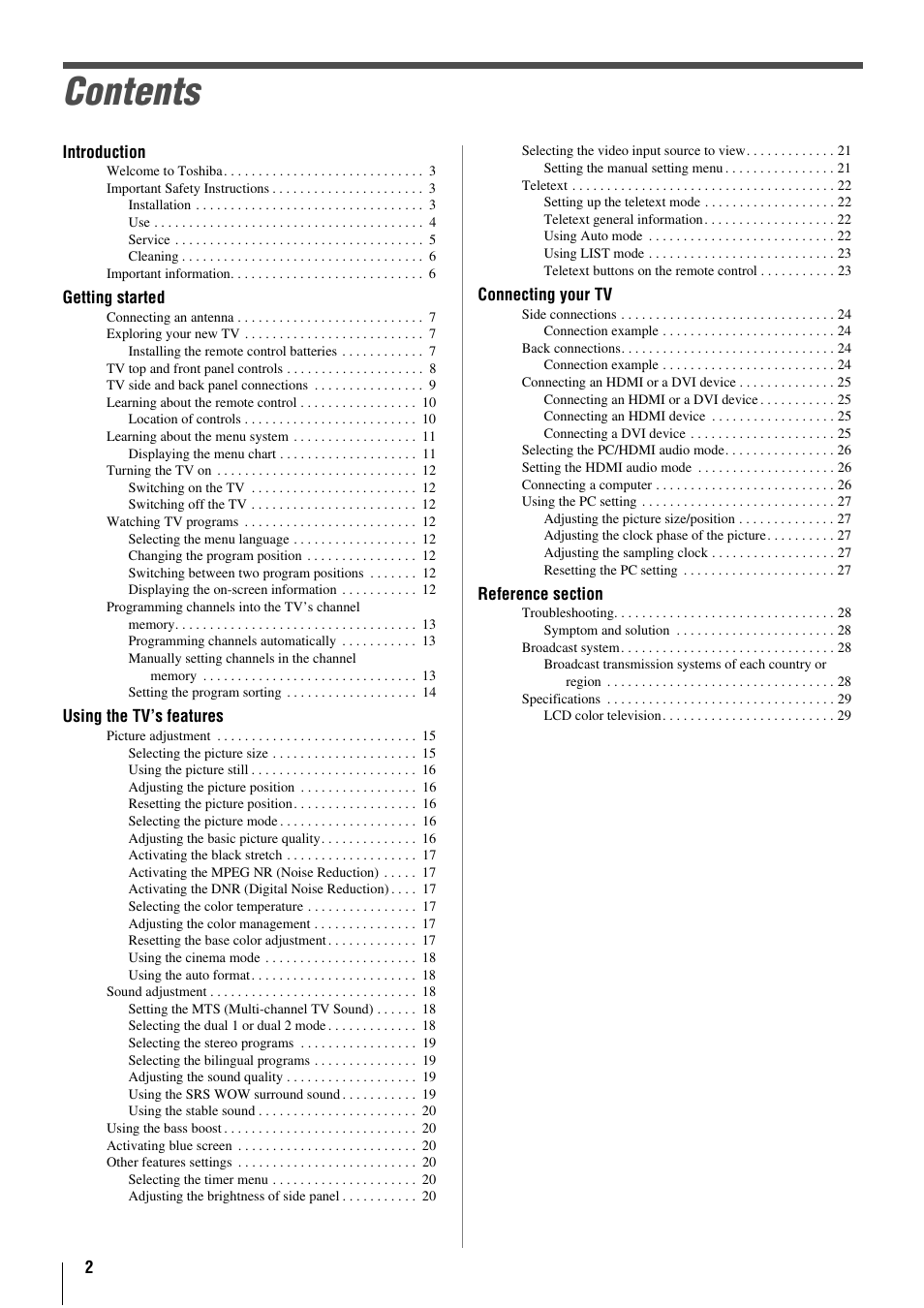 Toshiba 26WL66A User Manual | Page 2 / 32