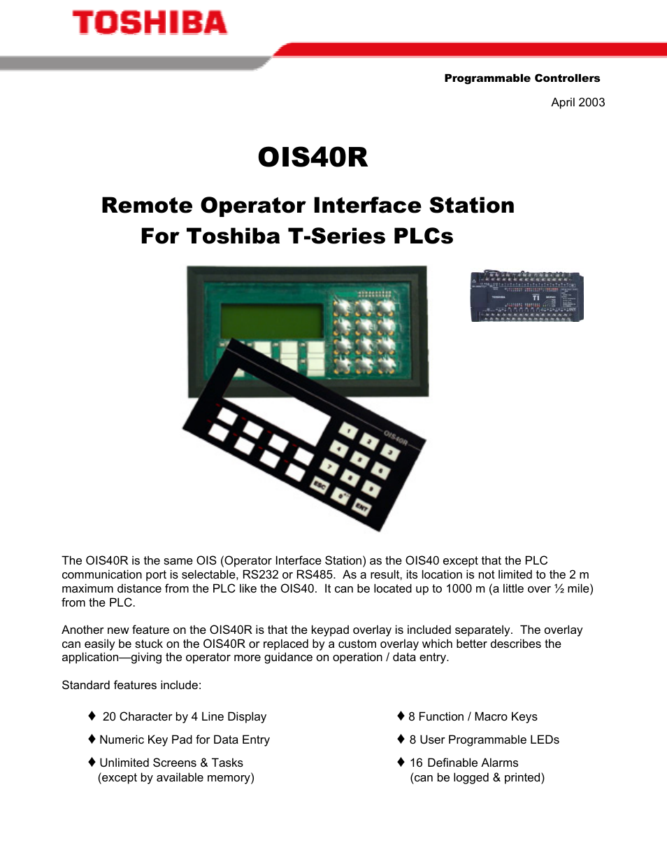 Toshiba OIS40R User Manual | 2 pages