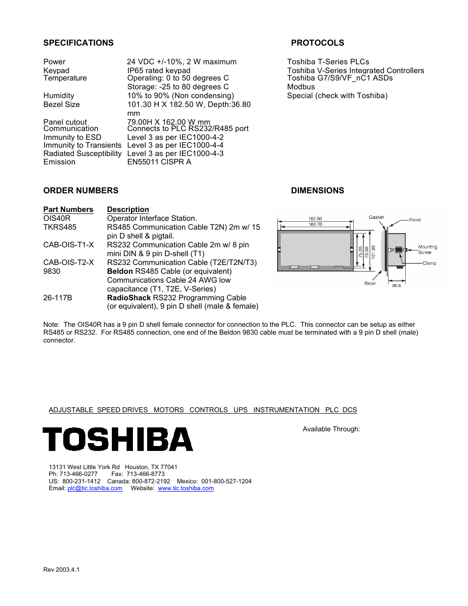 Toshiba OIS40R User Manual | Page 2 / 2
