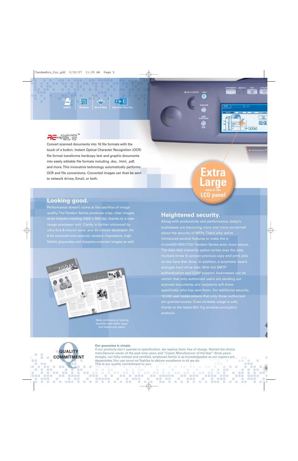 Extra large, Lcd panel, Looking good | Heightened security | Toshiba 520T User Manual | Page 5 / 8