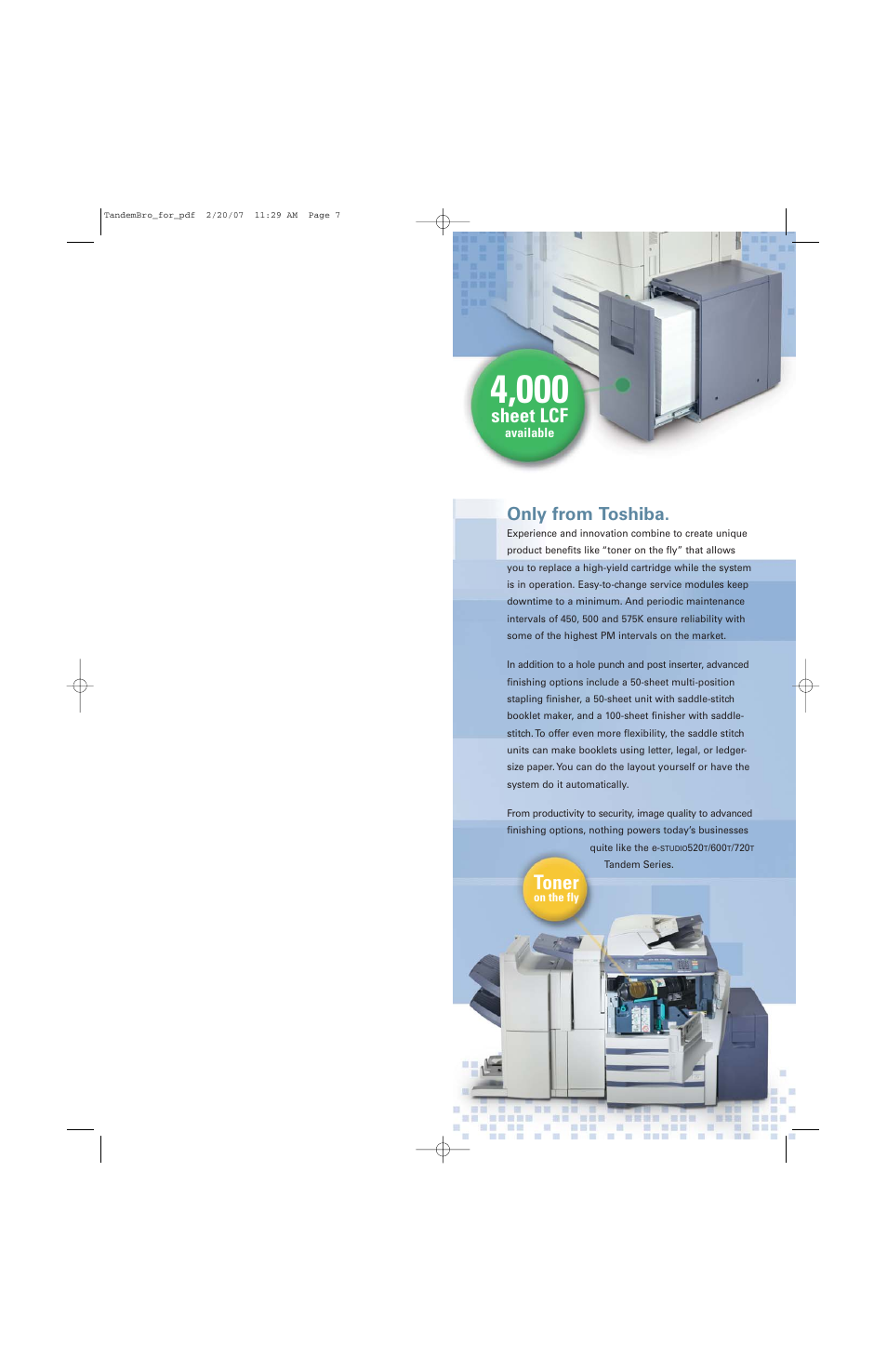 Sheet lcf, Toner, Only from toshiba | Toshiba 520T User Manual | Page 7 / 8