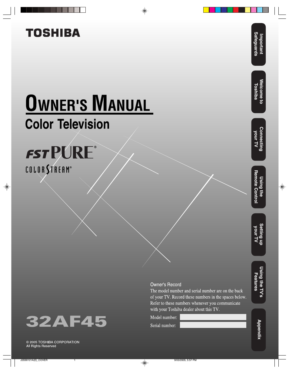 Toshiba 32AF45 User Manual | 36 pages