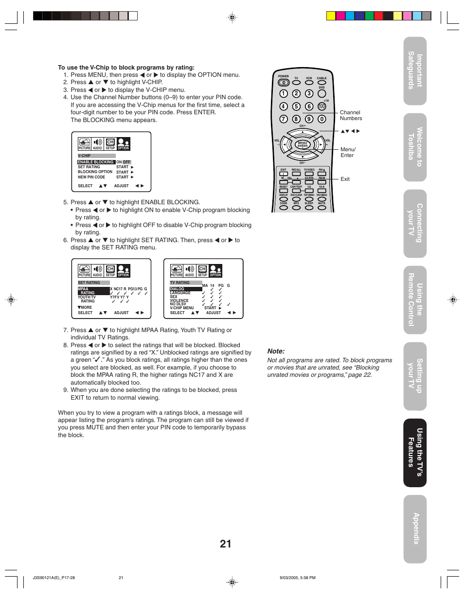 Using the tv ’s features | Toshiba 32AF45 User Manual | Page 21 / 36