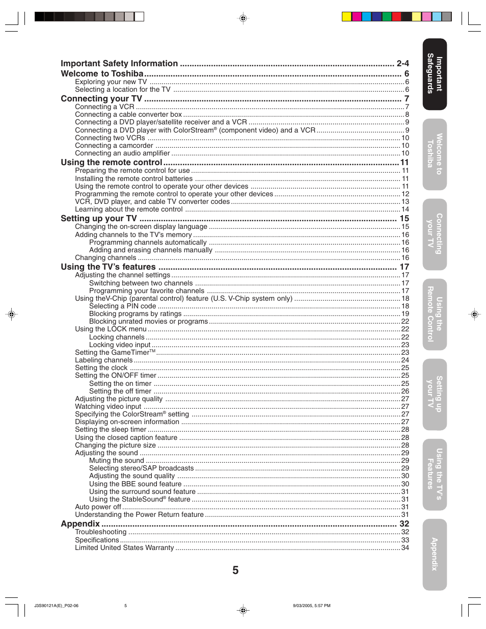 Toshiba 32AF45 User Manual | Page 5 / 36