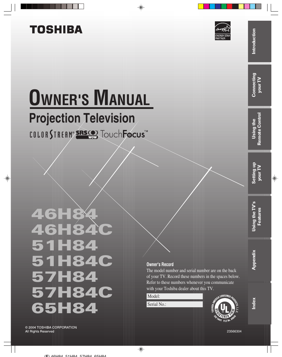 Toshiba 46H84 User Manual | 64 pages