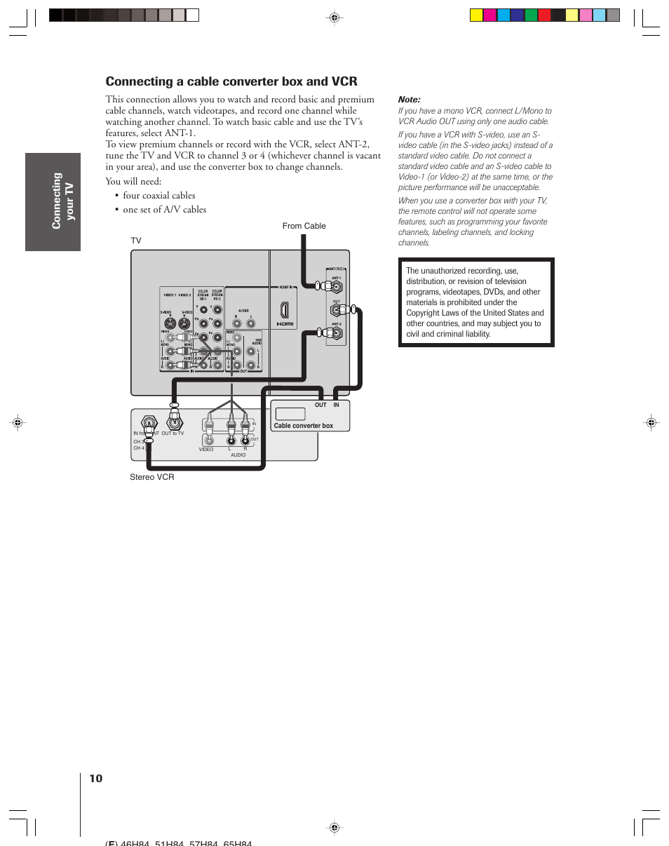 Connecting a cable converter box and vcr | Toshiba 46H84 User Manual | Page 10 / 64