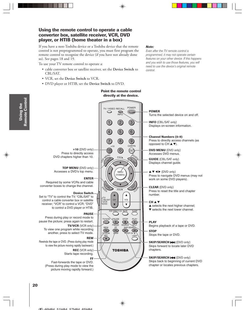 Toshiba 46H84 User Manual | Page 20 / 64