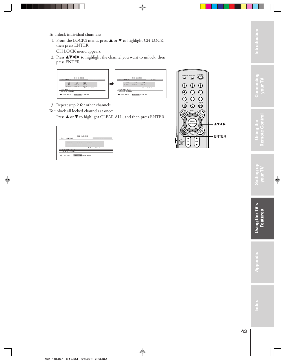 Enter yzx | Toshiba 46H84 User Manual | Page 43 / 64