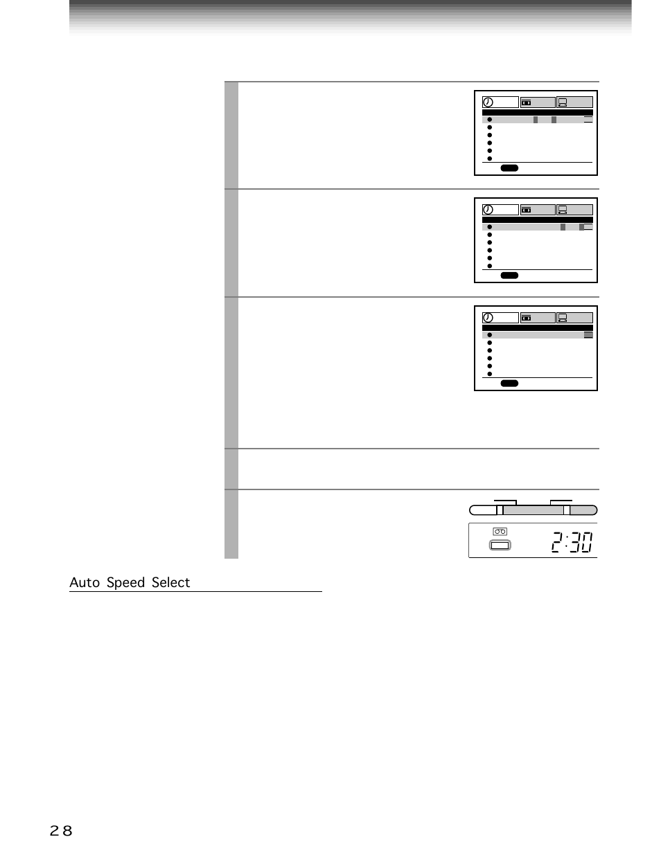 Timer program recording (continued), Cursor right, Cursor up | Cursor down, Prog, Timer, Move to the next using, Move to the next, and set the recording off time, Press, Press both | Toshiba W-705 User Manual | Page 28 / 42